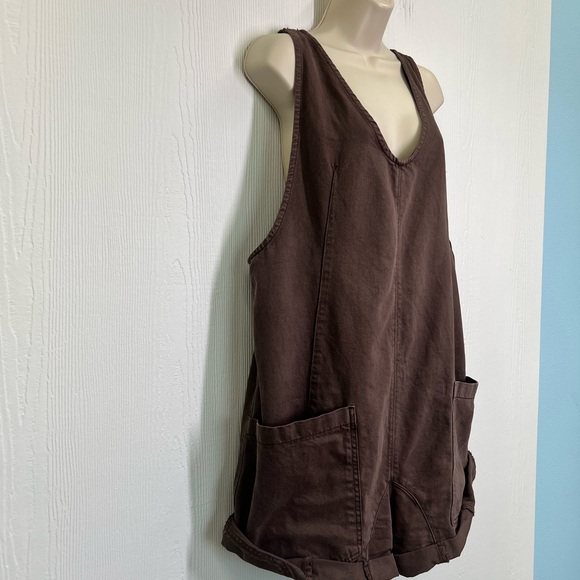 Free People - High Roller Slouchy Relaxed Adjustable Straps Overall Shorts SZ LG - Picture 5 of 12